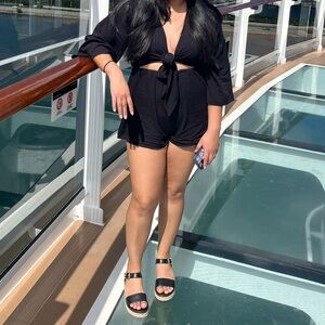 Tie front cut out romper